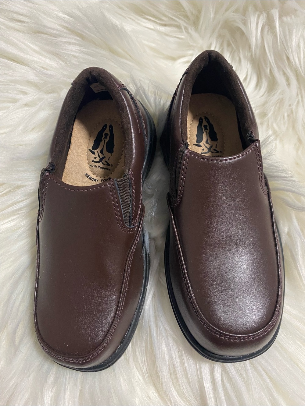Hush Puppies Boys Dark Brown Leather Slip-On Loafers